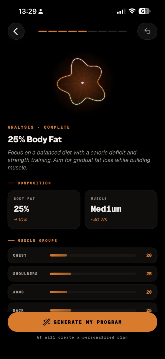 Delta Evolve body analysis reading body-fat and muscle groups from a photo