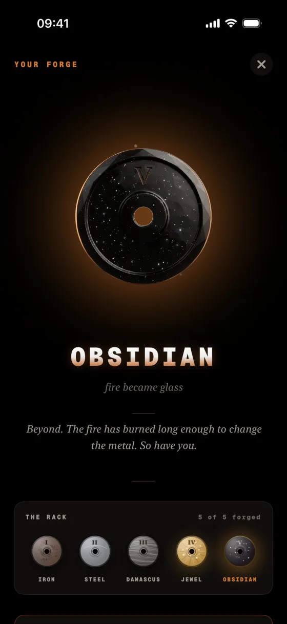 Delta — Your Forge tier rack, Obsidian unlocked
